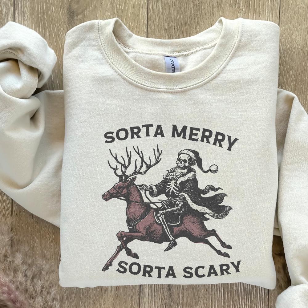 Sorta Merry Sorta Scary PNG, Skeleton Christmas PNG - 300 DPI Design for