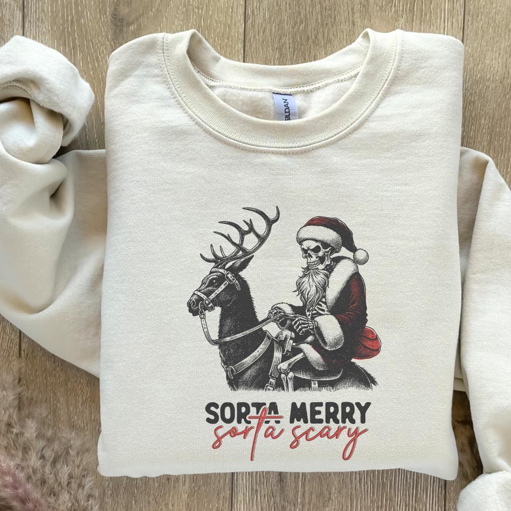 Sorta Merry Sorta Scary, Skeleton Christmas PNG - 300 DPI Design for