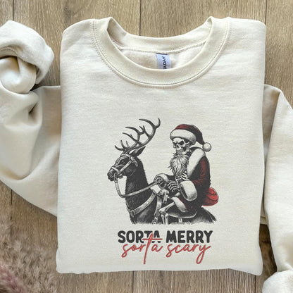 Sorta Merry Sorta Scary, Skeleton Christmas PNG - 300 DPI Design for