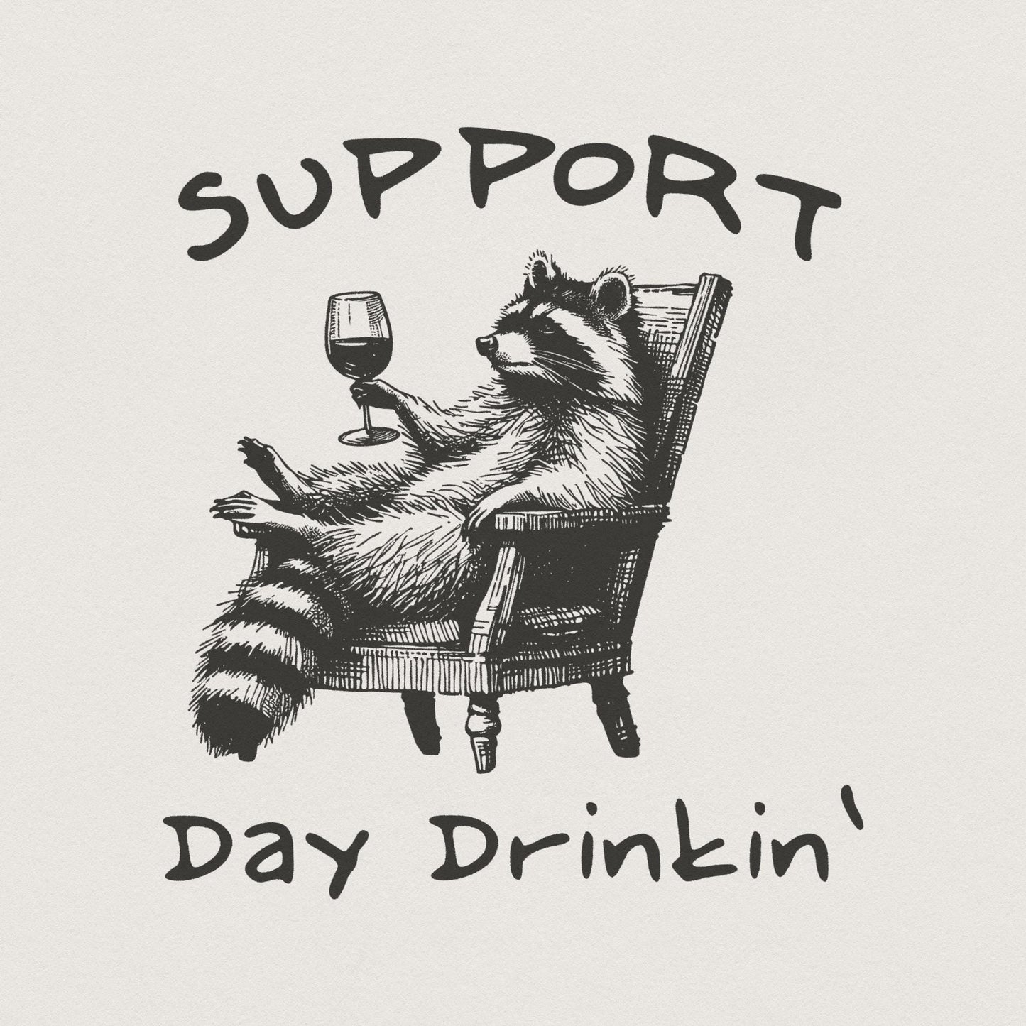 Raccoon with Wine, Day Drinking Art PNG - 300 DPI Design for T-Shirt
