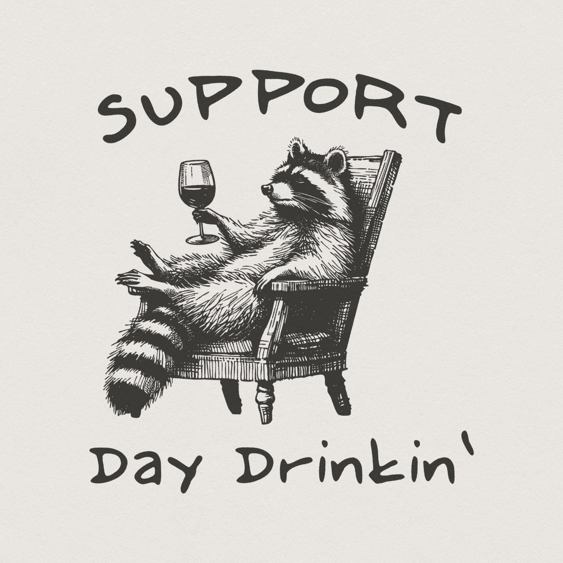 Raccoon with Wine, Day Drinking Art PNG - 300 DPI Design for T-Shirt