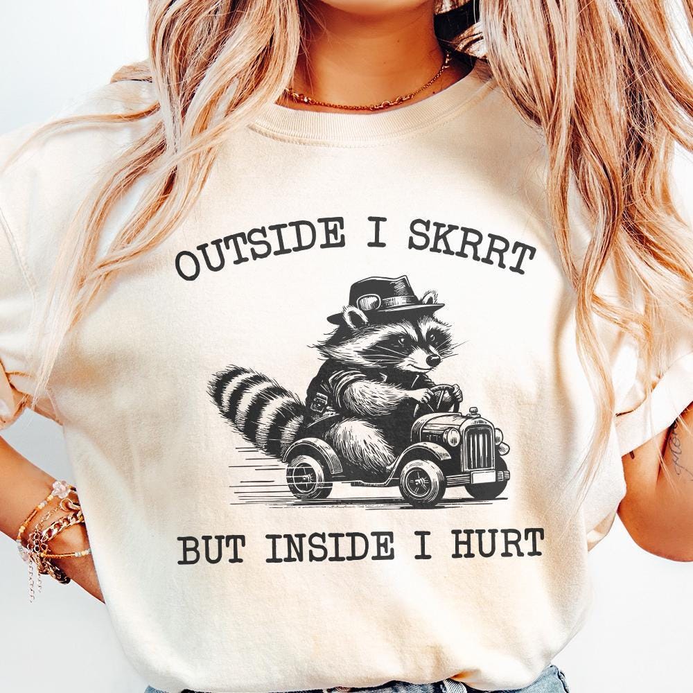 Outside I Skrrt But Inside I Hurt png PNG, Funny Raccoon Shirt Design -