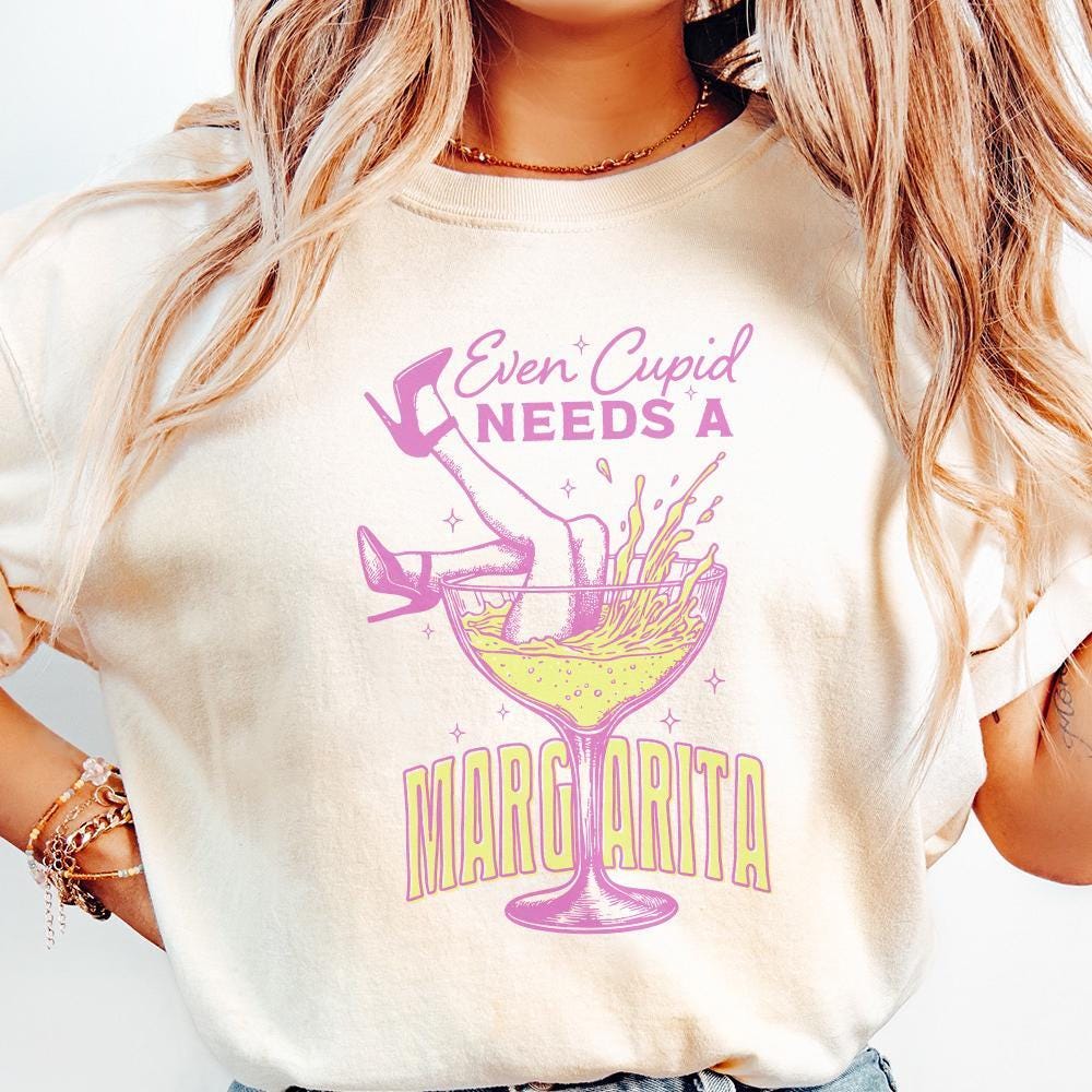 Even Cupid Needs a Margarita PNG, Retro Valentine PNG - 300 DPI Design