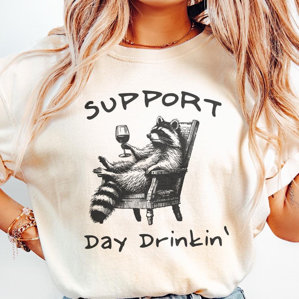 Raccoon with Wine, Day Drinking Art PNG - 300 DPI Design for T-Shirt
