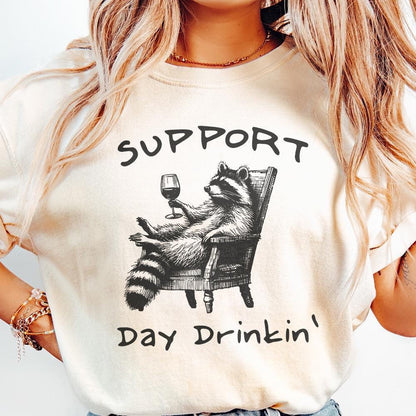 Raccoon with Wine, Day Drinking Art PNG - 300 DPI Design for T-Shirt