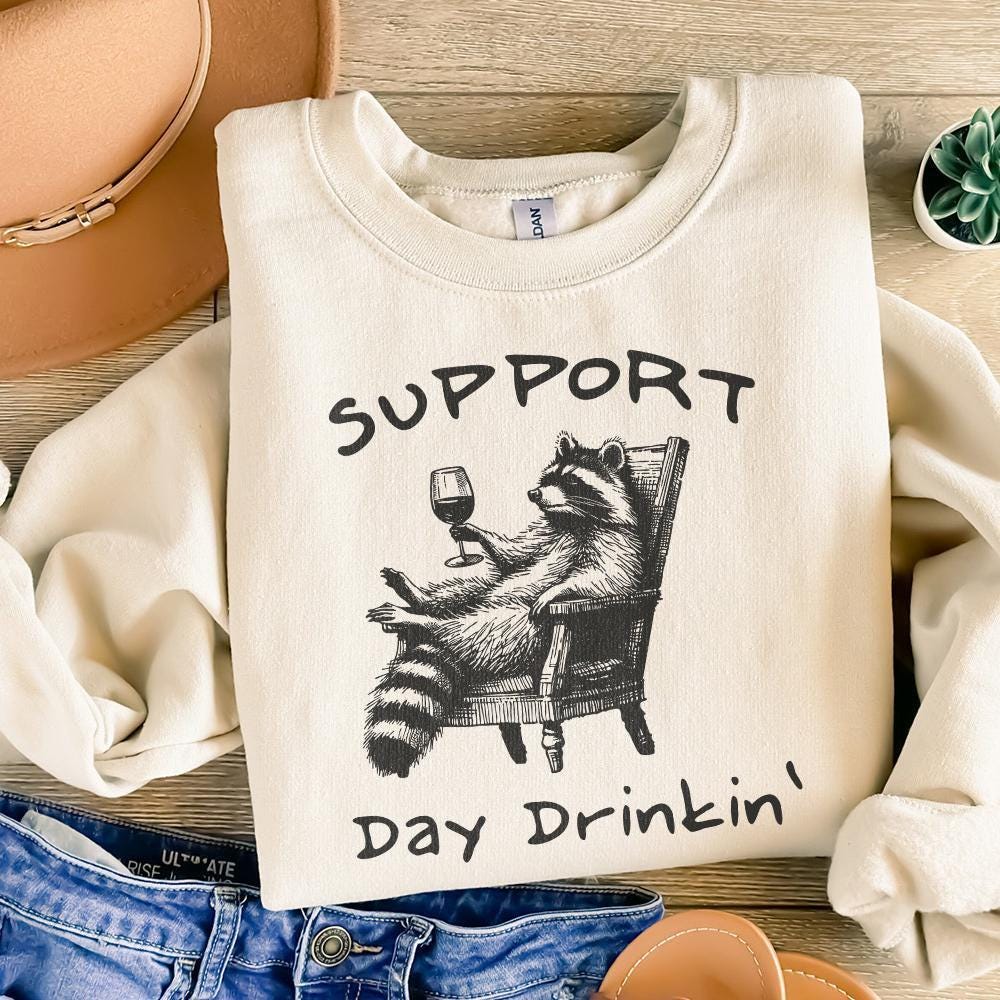Raccoon with Wine, Day Drinking Art PNG - 300 DPI Design for T-Shirt