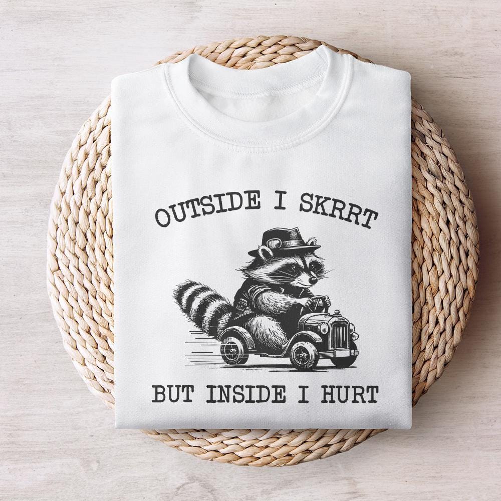 Outside I Skrrt But Inside I Hurt png PNG, Funny Raccoon Shirt Design -