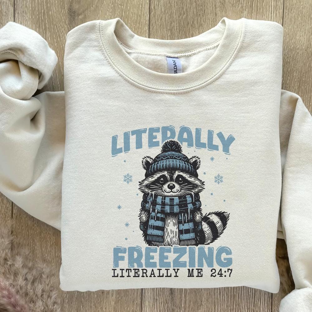 Literally Freezing PNG, Raccoon Winter PNG - 300 DPI Design for T-Shirt