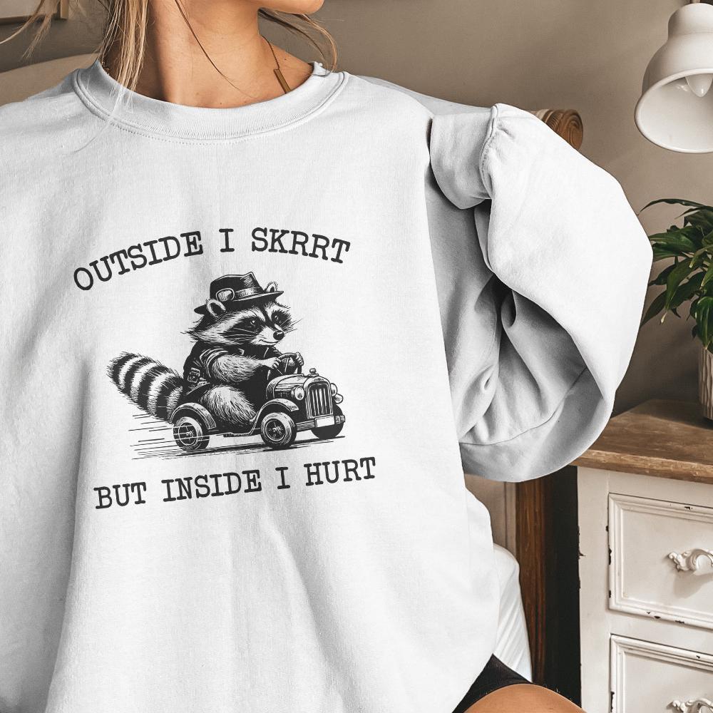 Outside I Skrrt But Inside I Hurt png PNG, Funny Raccoon Shirt Design -