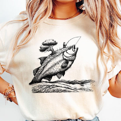 Fishing Sublimation PNG, Bass Fishing Art - 300 DPI Design for T-Shirt