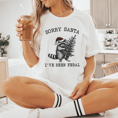 Sorry Santa I've Been Feral PNG, Retro Christmas Raccoon Design - 300 DPI