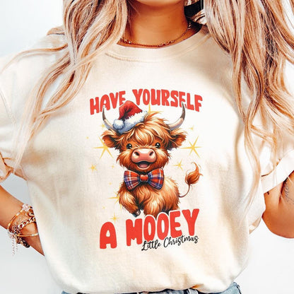 Highland Mooey Christmas PNG, Western Christmas PNG - 300 DPI Design for