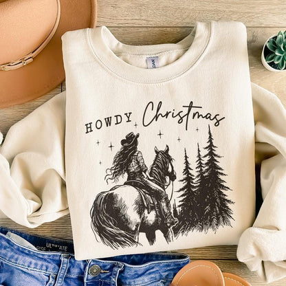 Cowgirl Christmas PNG, Vintage Western Christmas PNG - 300 DPI Design for