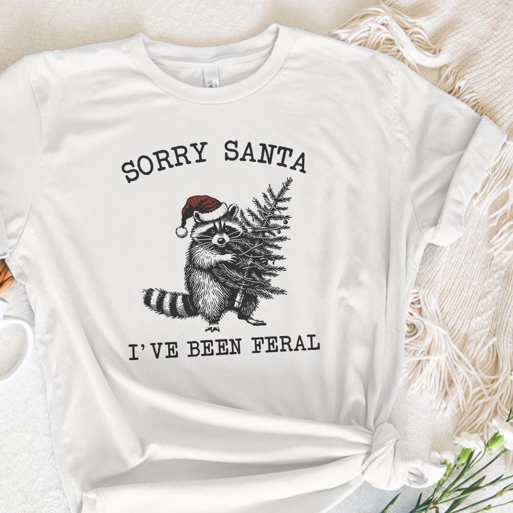 Sorry Santa I've Been Feral PNG, Retro Christmas Raccoon Design - 300 DPI