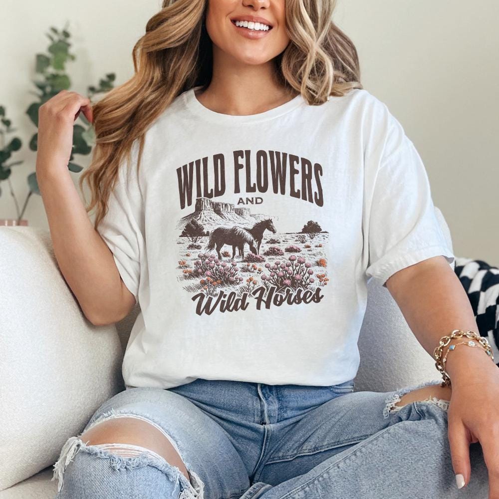 Wild Horses Wildflowers PNG, Western Country Music Sublimation - 300 DPI