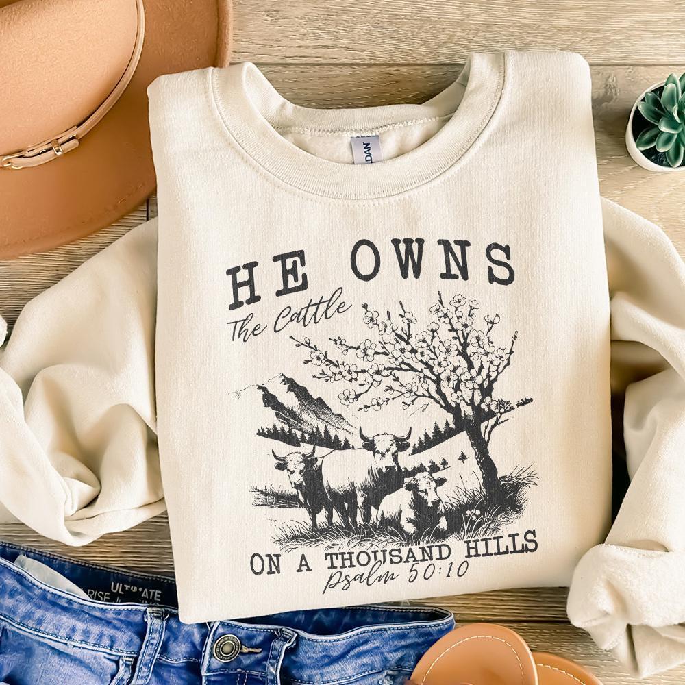 He Ownds The Cattle PNG, Christian Western - 300 DPI Design for T-Shirt