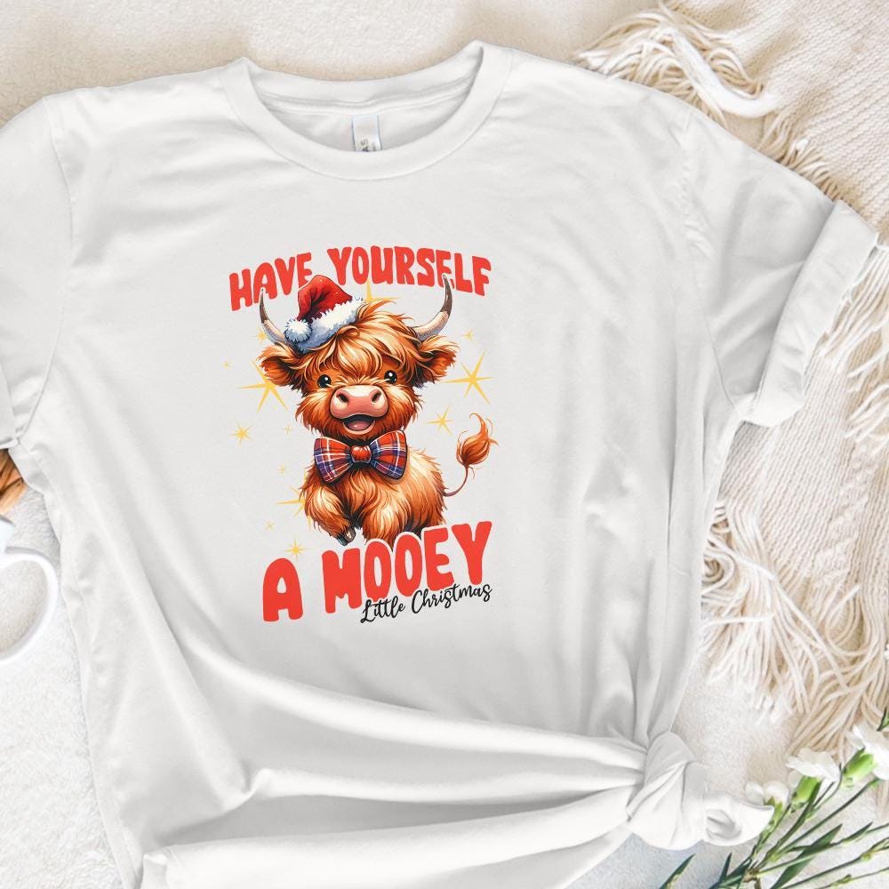 Highland Mooey Christmas PNG, Western Christmas PNG - 300 DPI Design for