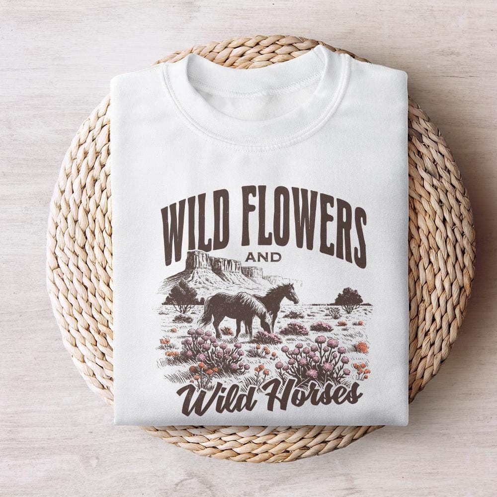 Wild Horses Wildflowers PNG, Western Country Music Sublimation - 300 DPI