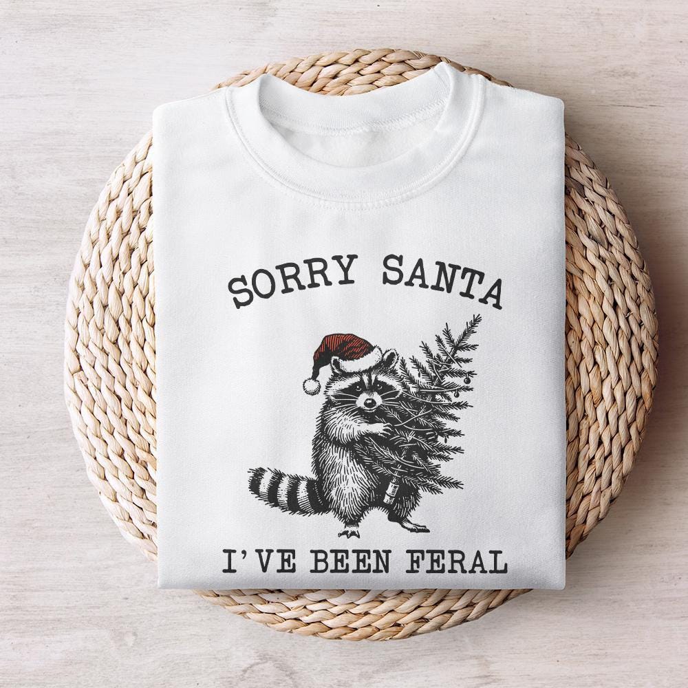 Sorry Santa I've Been Feral PNG, Retro Christmas Raccoon Design - 300 DPI