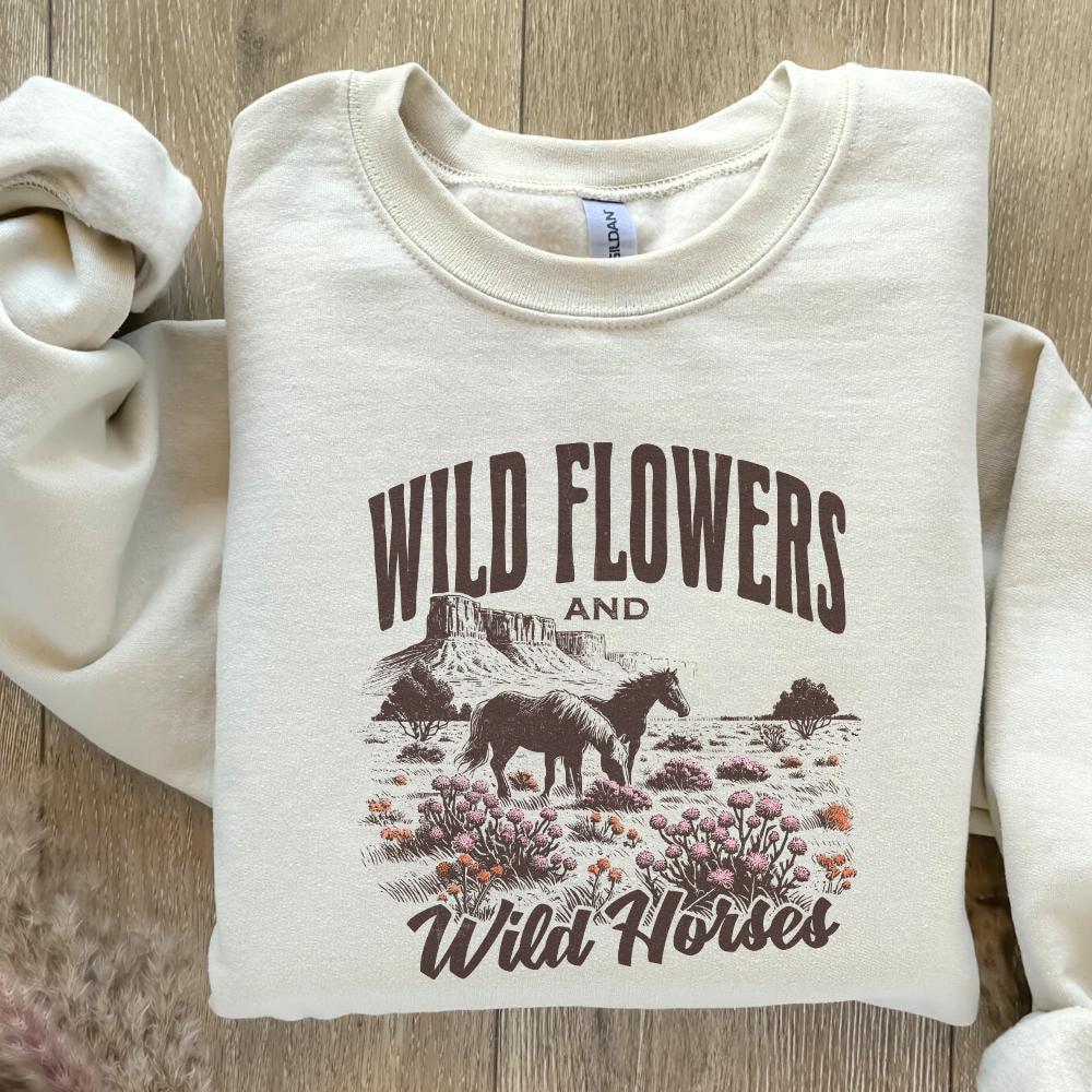 Wild Horses Wildflowers PNG, Western Country Music Sublimation - 300 DPI