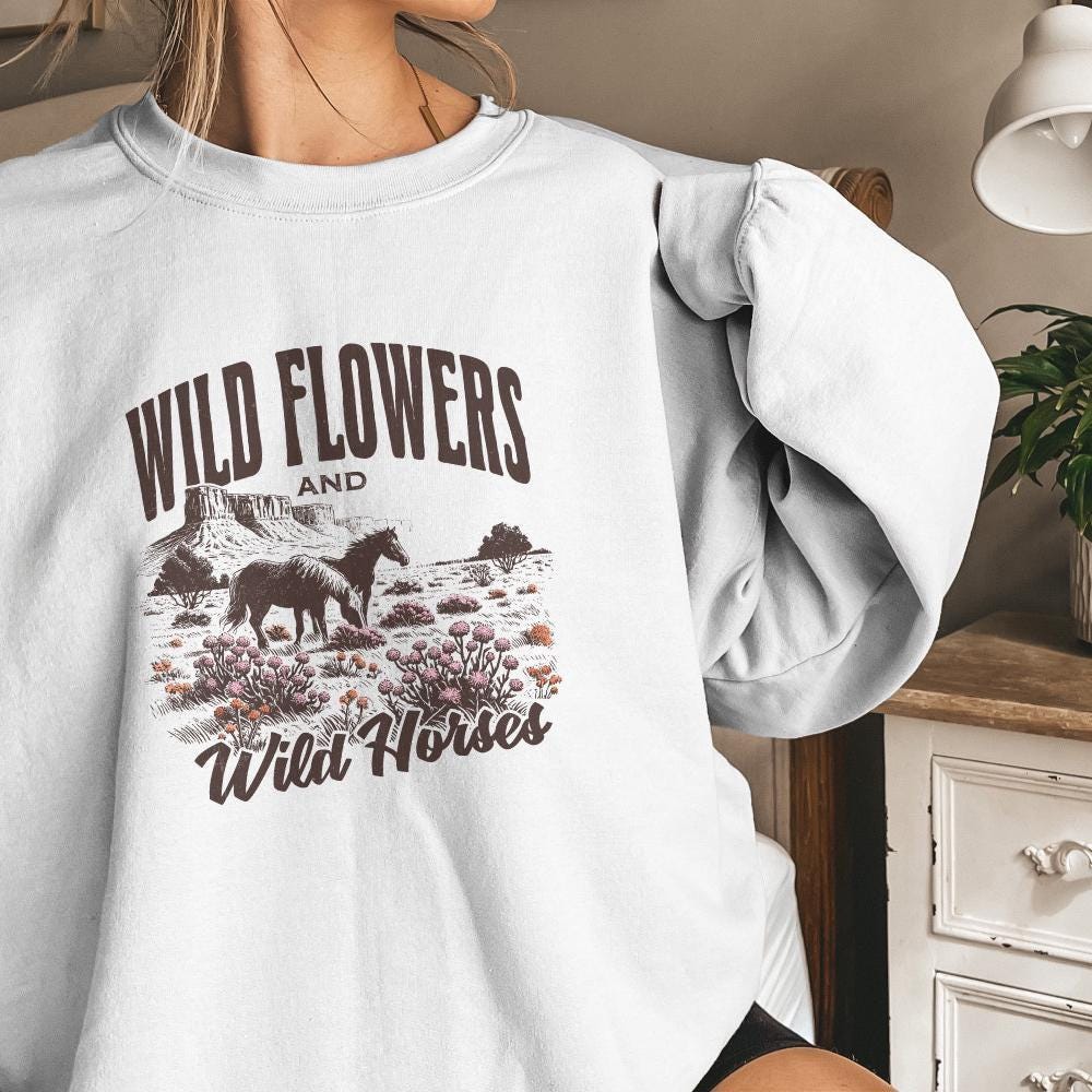Wild Horses Wildflowers PNG, Western Country Music Sublimation - 300 DPI