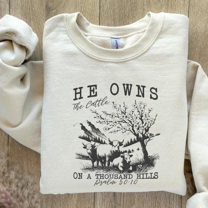 He Ownds The Cattle PNG, Christian Western - 300 DPI Design for T-Shirt