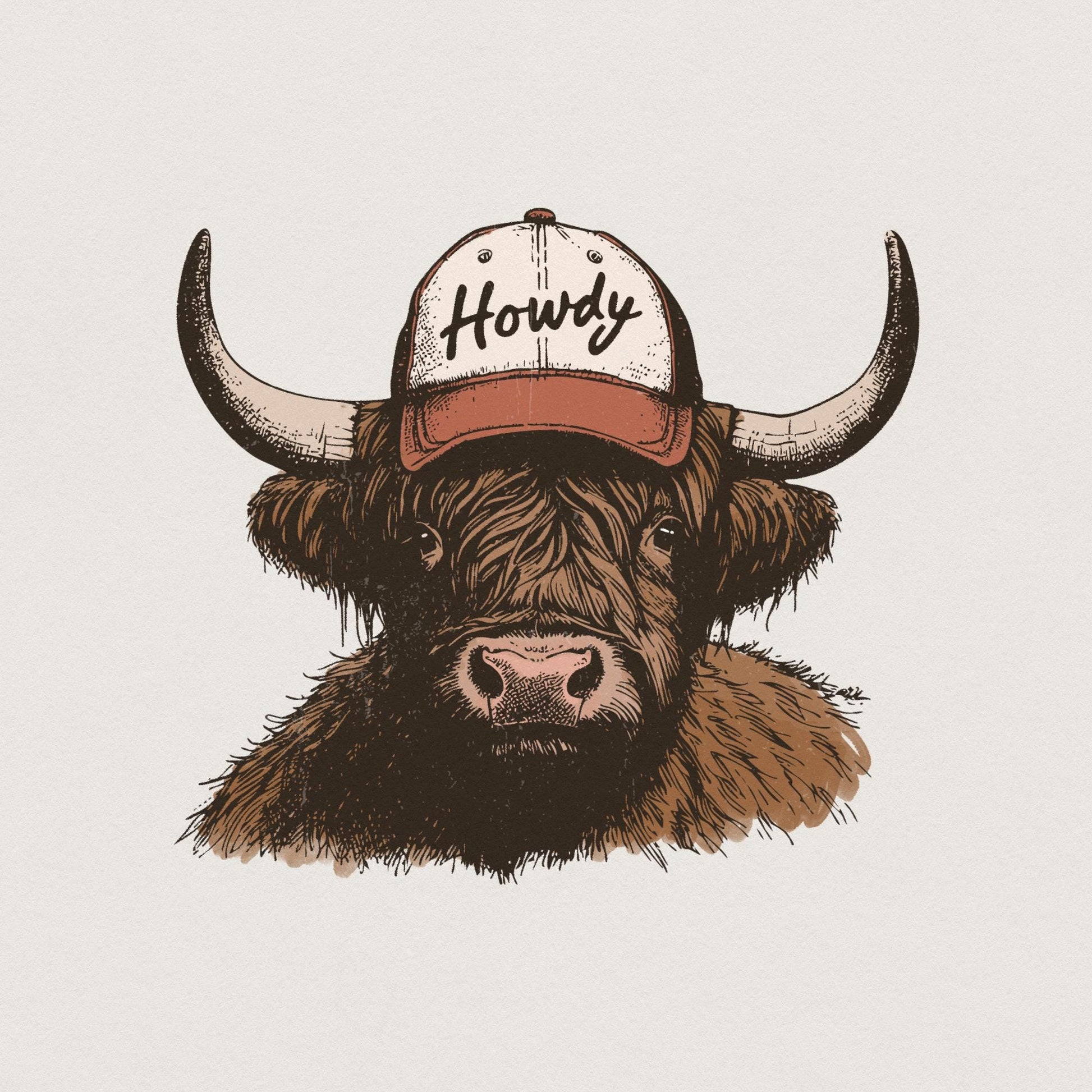 Howdy Western PNG, Highland Cow Design - 300 DPI Design for T-Shirt