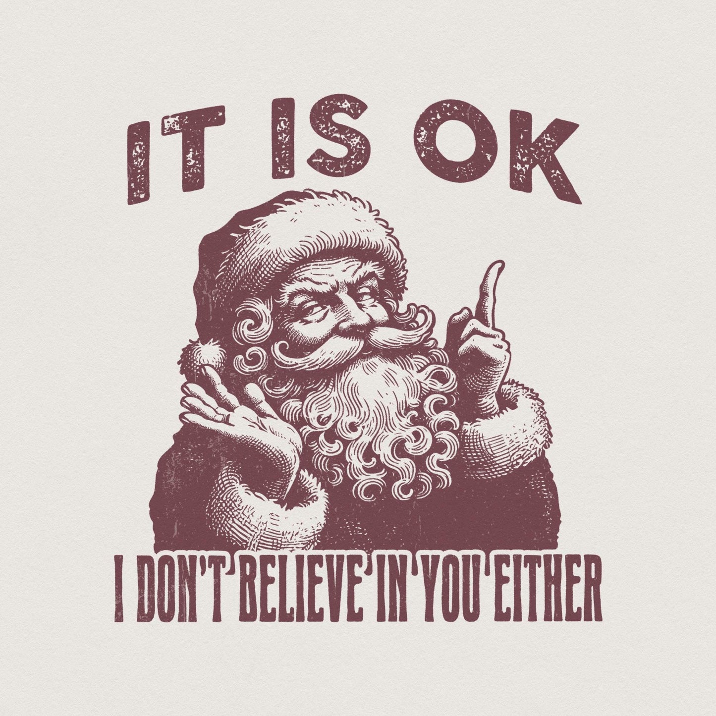 I Don't Believe In You Either Funny Christmas, Vintage Santa PNG - 300
