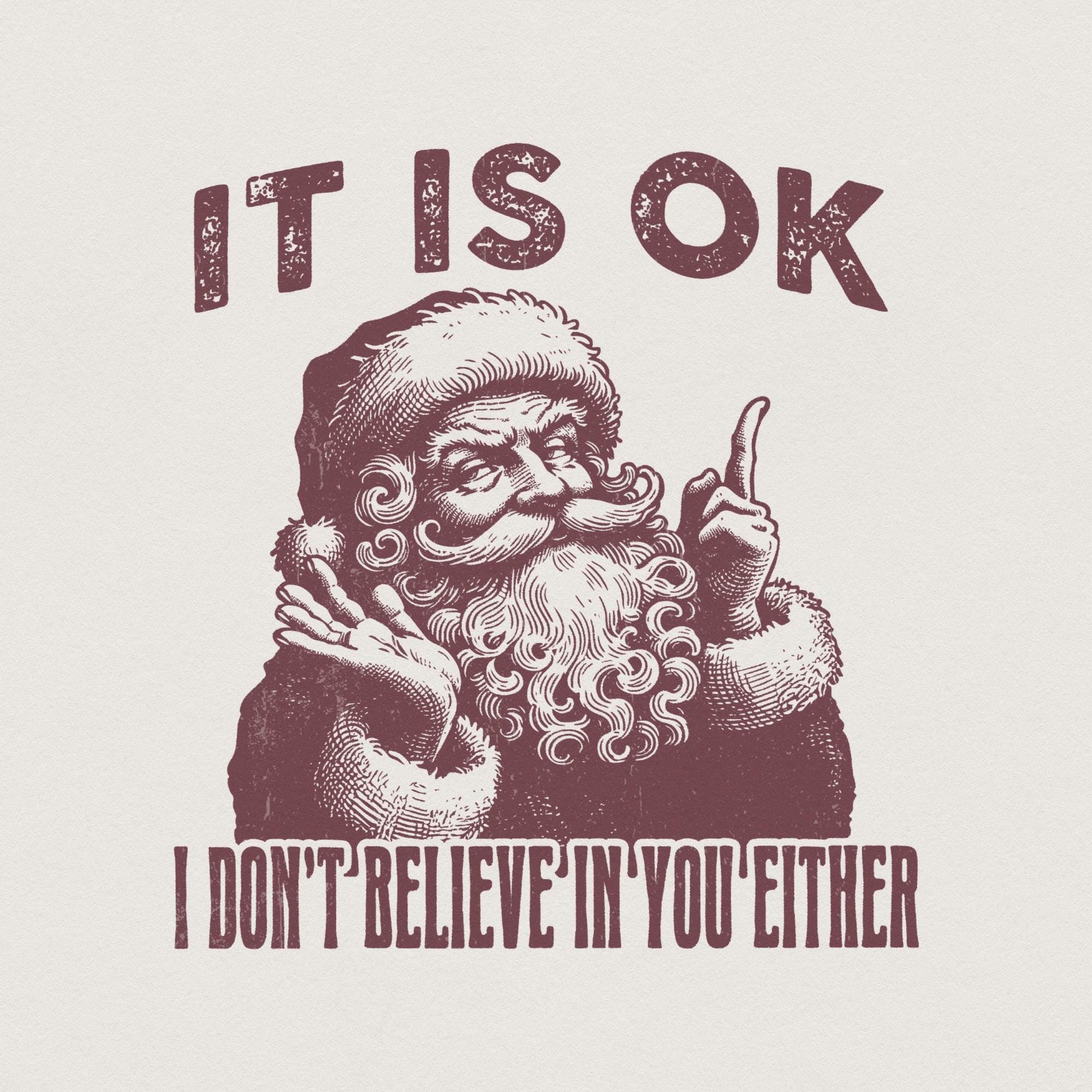 I Don't Believe In You Either Funny Christmas, Vintage Santa PNG - 300