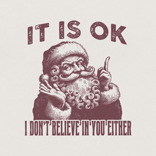 I Don't Believe In You Either Funny Christmas, Vintage Santa PNG - 300
