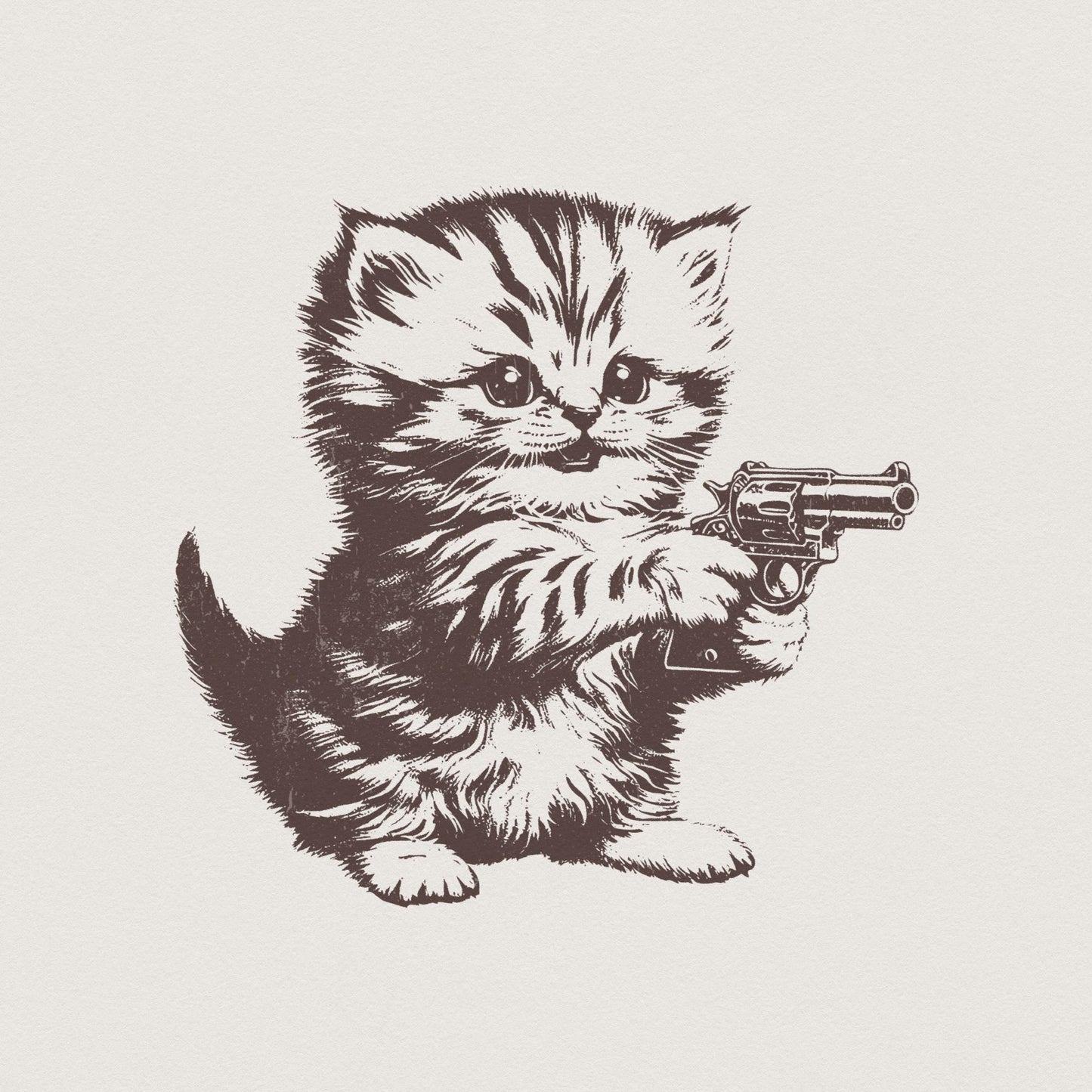 Killer Kitten PNG file for Print, Western Style Cute Cat with Guns