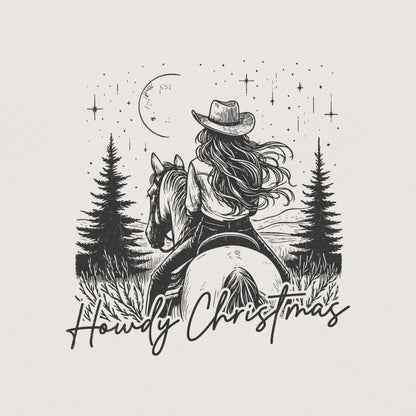Howdy Christmas PNG, Cowgirl Christmas PNG - 300 DPI Design for T-Shirt