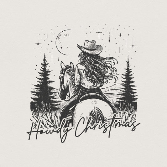Howdy Christmas PNG, Cowgirl Christmas PNG - 300 DPI Design for T-Shirt