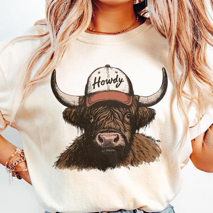 Howdy Western PNG, Highland Cow Design - 300 DPI Design for T-Shirt