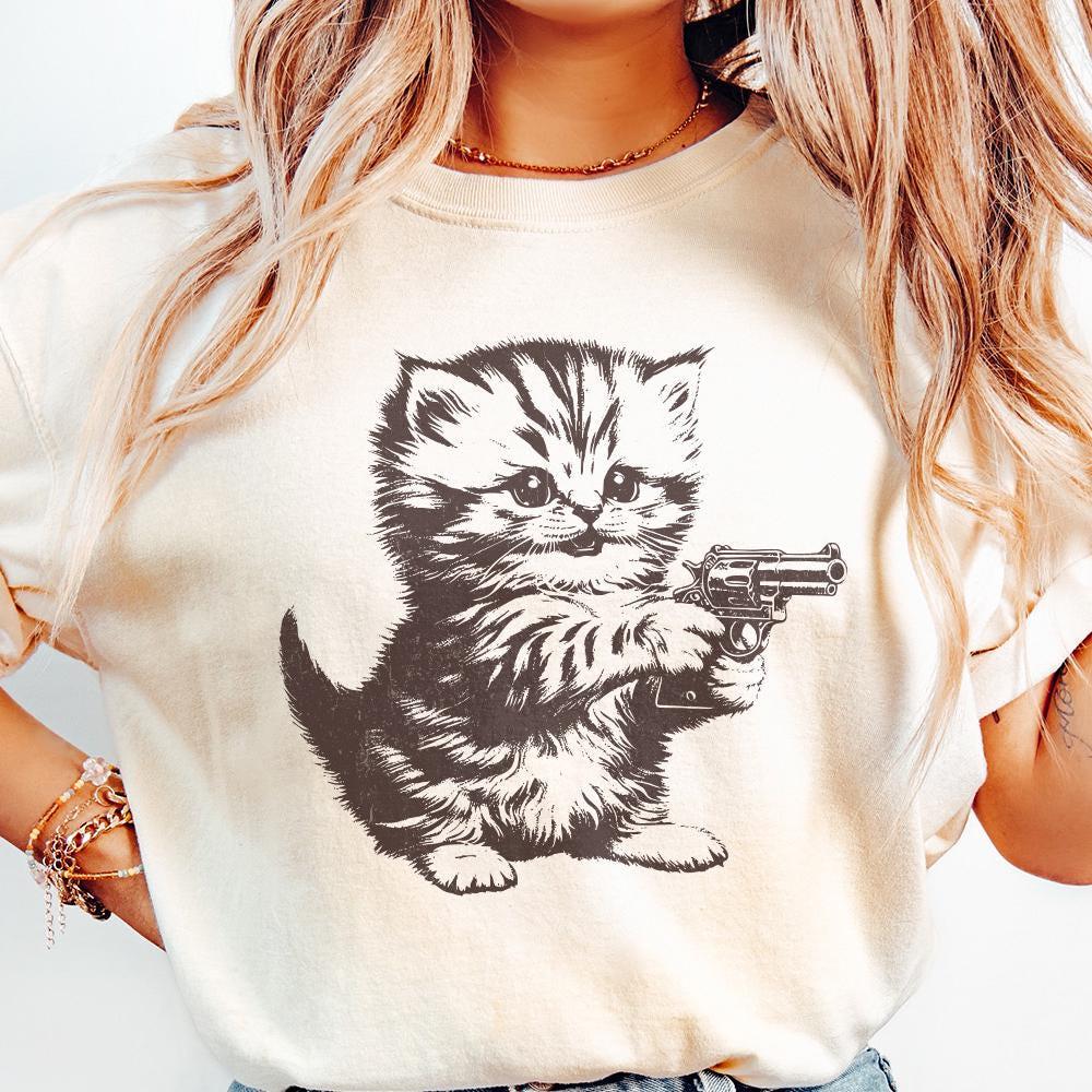 Killer Kitten PNG file for Print, Western Style Cute Cat with Guns