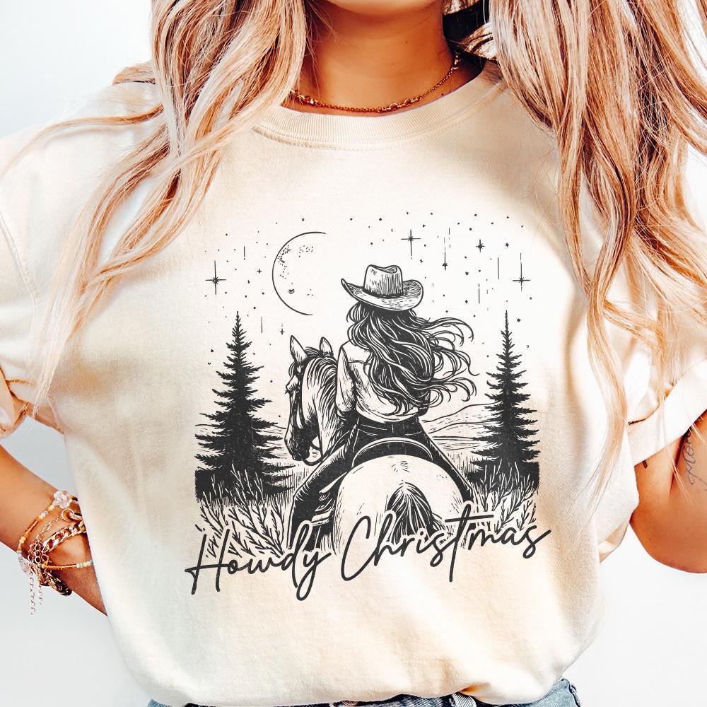 Howdy Christmas PNG, Cowgirl Christmas PNG - 300 DPI Design for T-Shirt