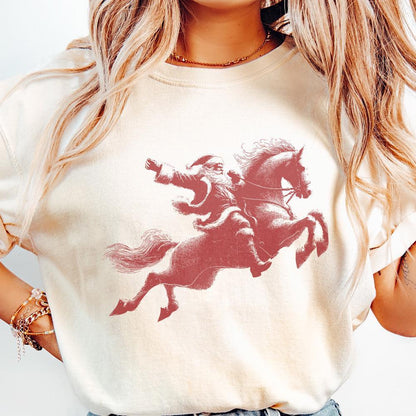 Santa Riding Horse PNG Digital Download, Western Christmas Design - 300