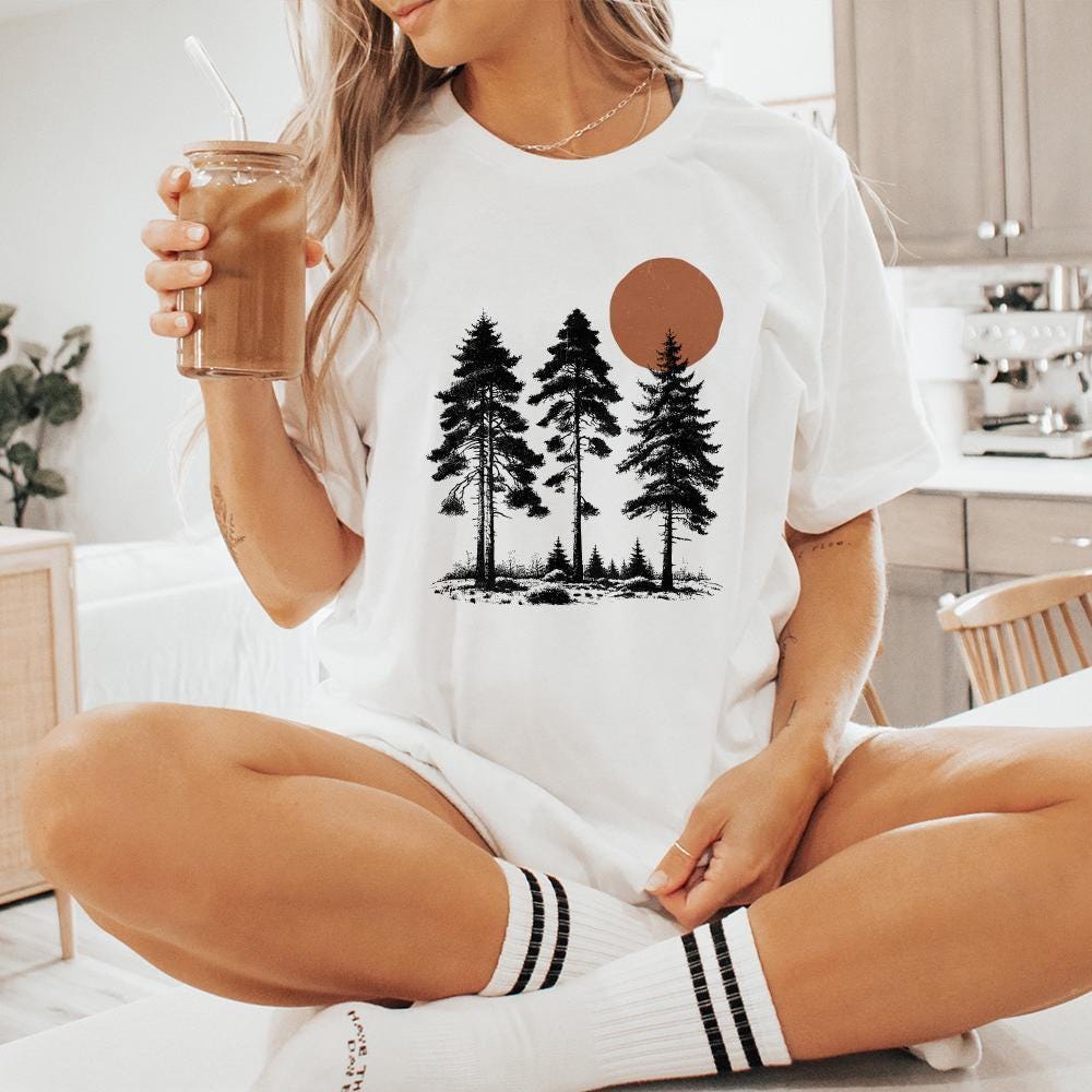 Mountain Range Sun PNG, Sunrise Pine Trees - 300 DPI Design for T-Shirt