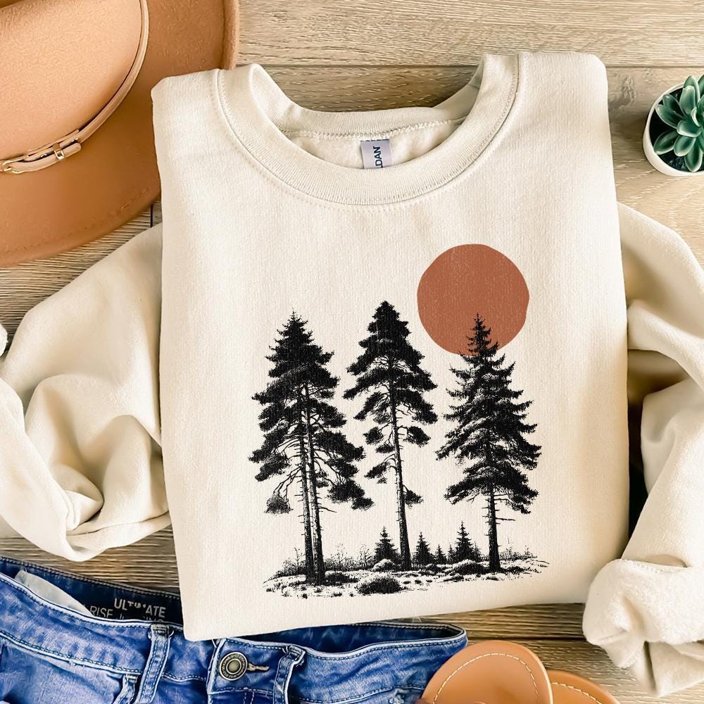 Mountain Range Sun PNG, Sunrise Pine Trees - 300 DPI Design for T-Shirt