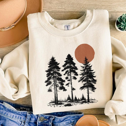 Mountain Range Sun PNG, Sunrise Pine Trees - 300 DPI Design for T-Shirt