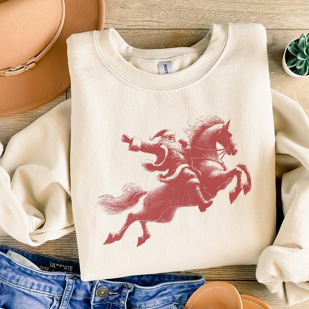Santa Riding Horse PNG Digital Download, Western Christmas Design - 300