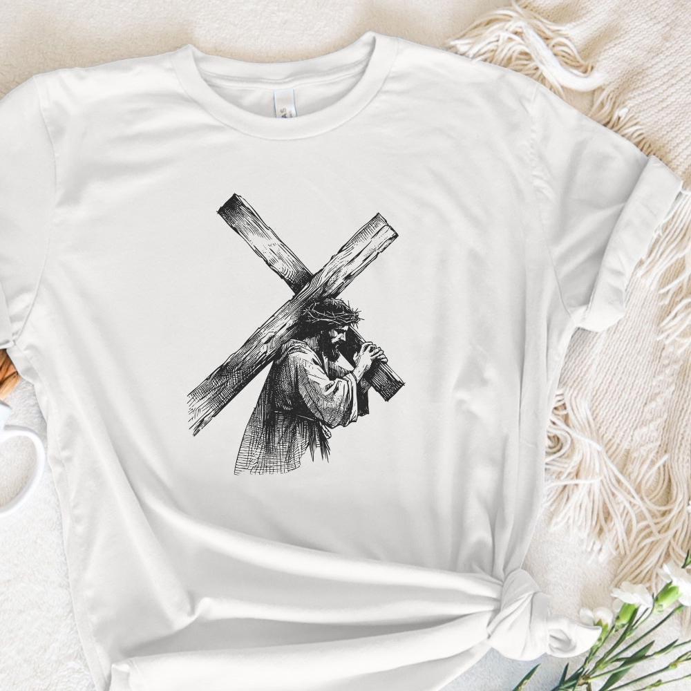 Jesus Carrying Cross PNG, Faith png - 300 DPI Design for T-Shirt