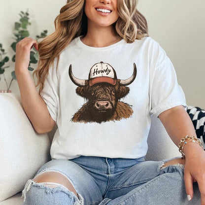 Howdy Western PNG, Highland Cow Design - 300 DPI Design for T-Shirt