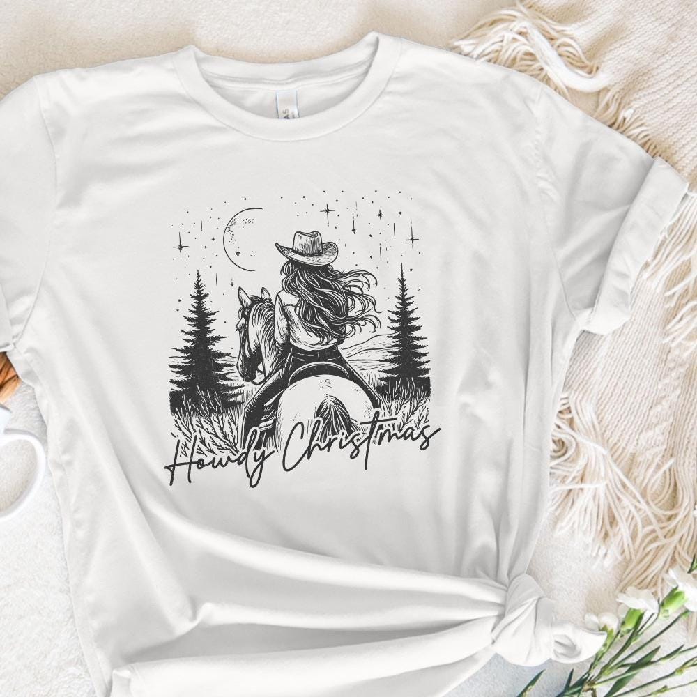 Howdy Christmas PNG, Cowgirl Christmas PNG - 300 DPI Design for T-Shirt