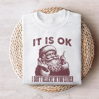I Don't Believe In You Either Funny Christmas, Vintage Santa PNG - 300