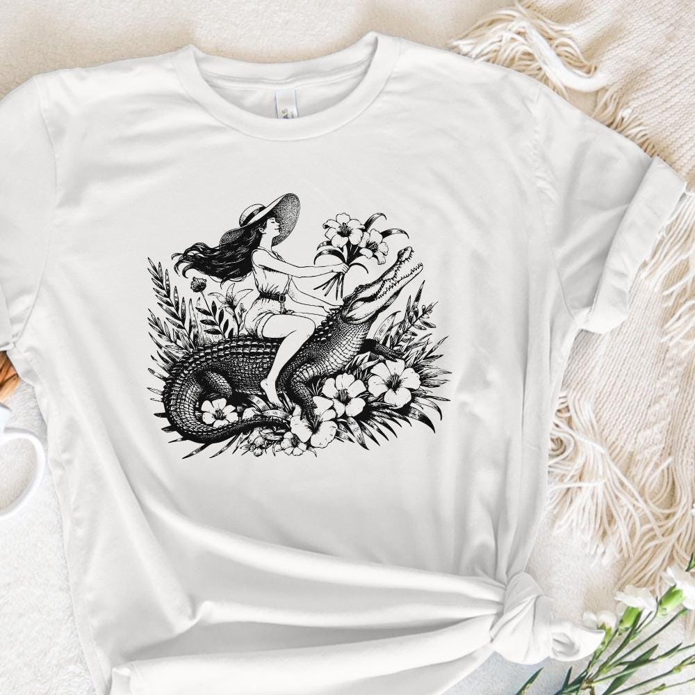Girl Riding an Alligator PNG, Funny Sarcastic PNG - 300 DPI Design for