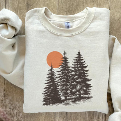 Sunrise Pine Trees PNG, Mountain Range Sun PNG - 300 DPI Design for T-Shirt