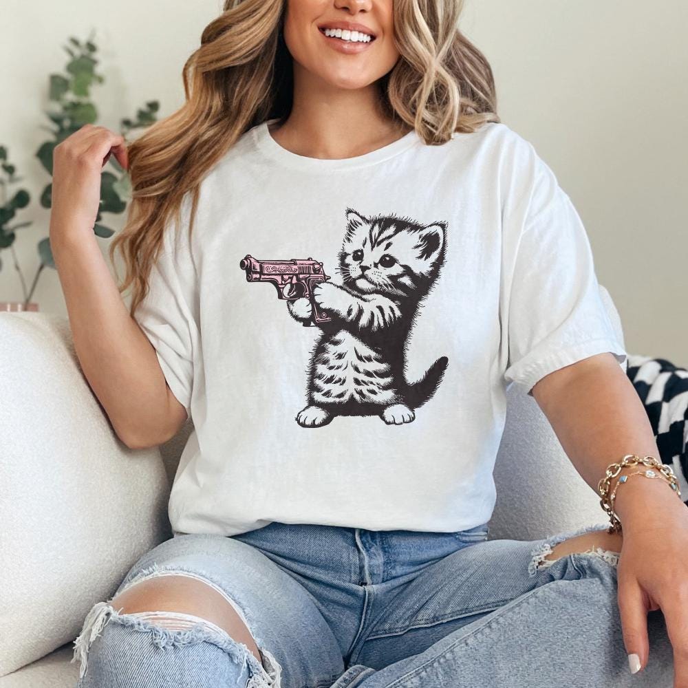 Cute Gun Cat png, Trending png Graphic - 300 DPI Design for T-Shirt