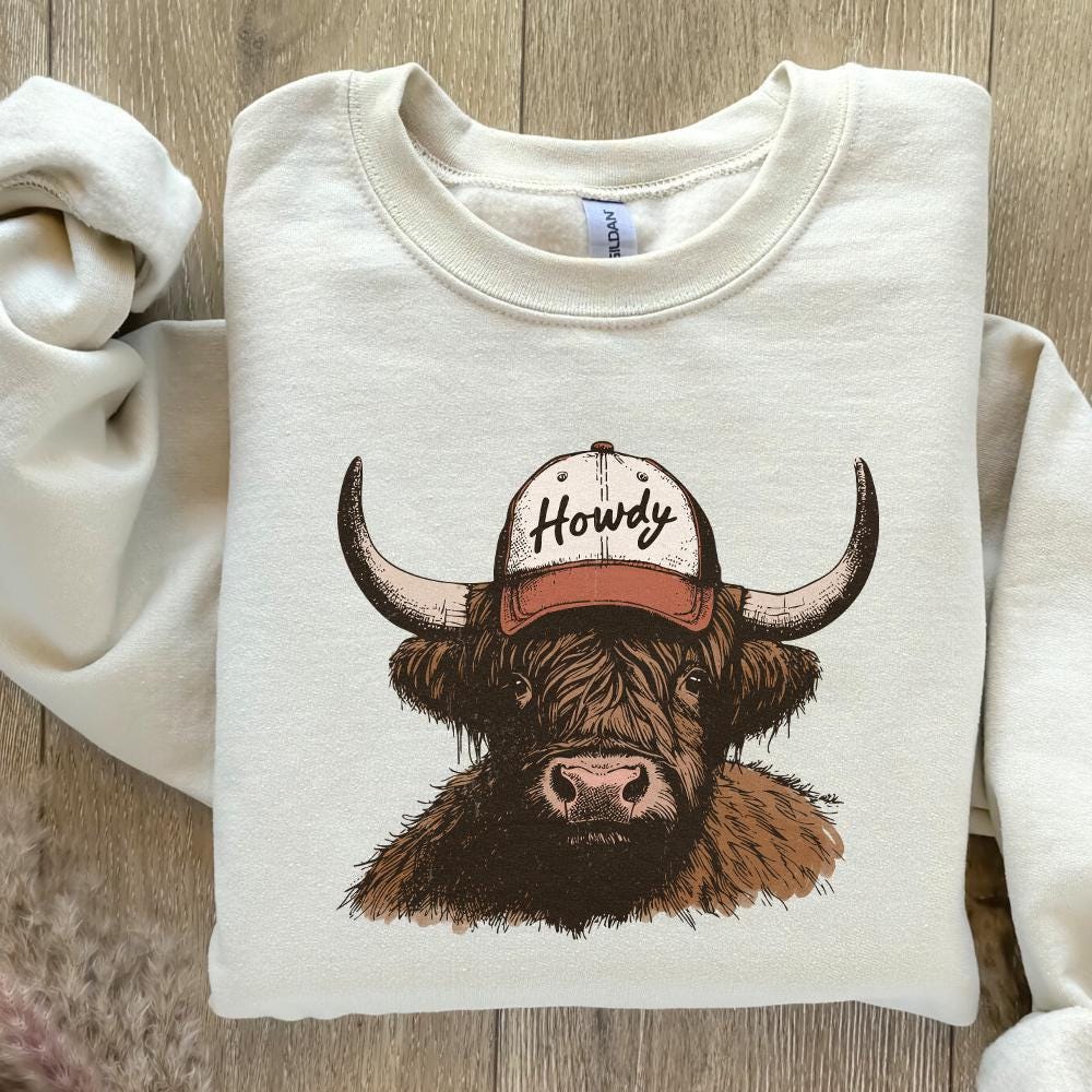 Howdy Western PNG, Highland Cow Design - 300 DPI Design for T-Shirt