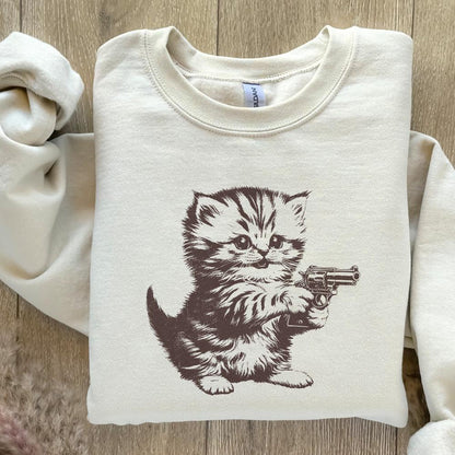 Killer Kitten PNG file for Print, Western Style Cute Cat with Guns